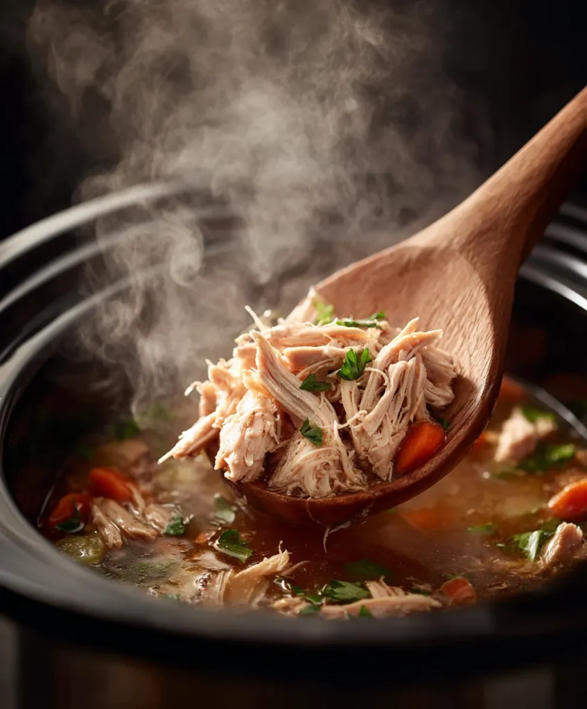 Adding shredded chicken back into chicken noodle soup crock pot