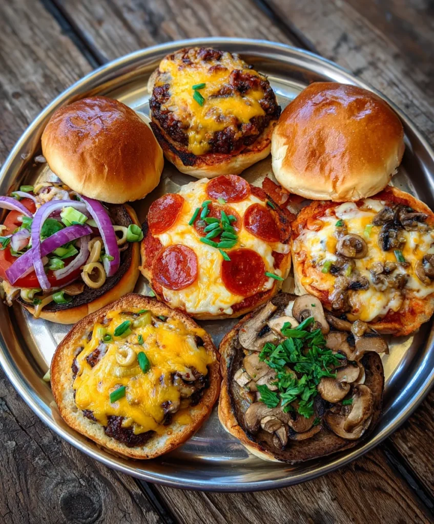 A platter of pizza burgers ready to serve