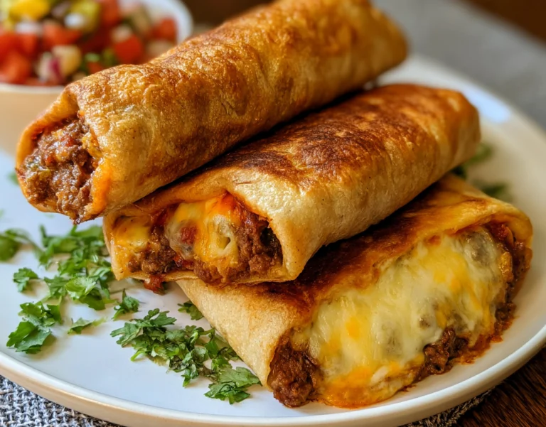Beef and Cheese Chimichangas Recipe 4 Crispy beef and cheese chimichangas filled with seasoned ground beef and melted cheese