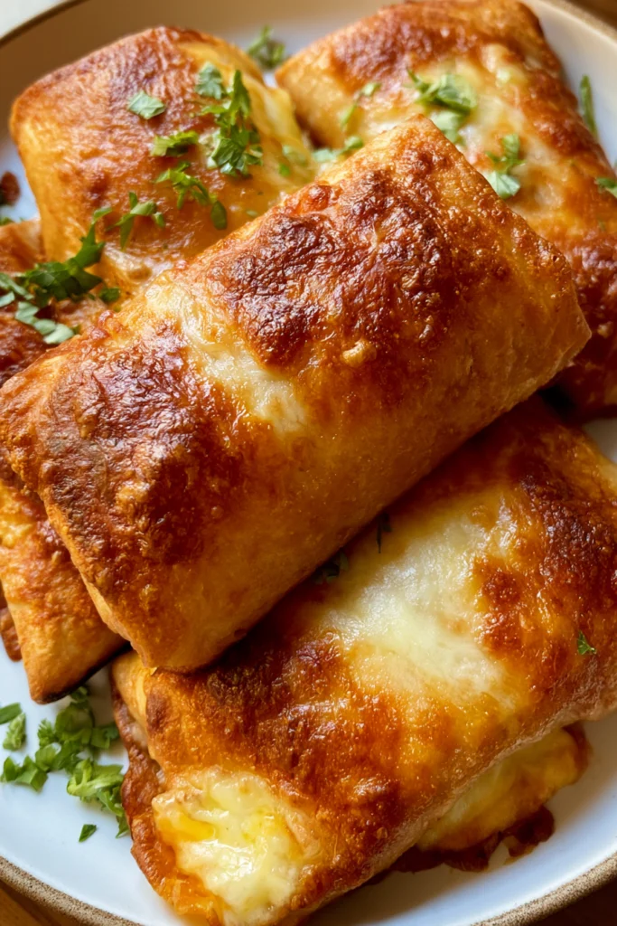 Beef and Cheese Chimichangas Recipe 2 Golden crispy beef and cheese chimichangas topped with fresh cilantro